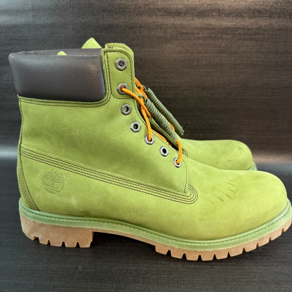 Timberland 6 Inch Premium Waterproof Boots Mens 11.5 Olive Green Leather Shoes - Picture 5 of 13